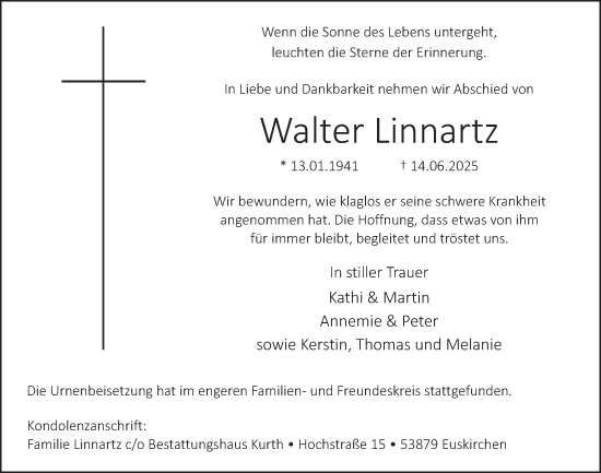 Anzeige von Walter Linnartz von  Blickpunkt Euskirchen 