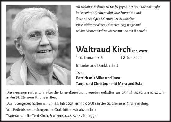 Anzeige von Waltraud Kirch von  Blickpunkt Euskirchen 