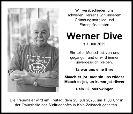 Anzeige von Werner Dive von Kölner Stadt-Anzeiger / Kölnische Rundschau / Express