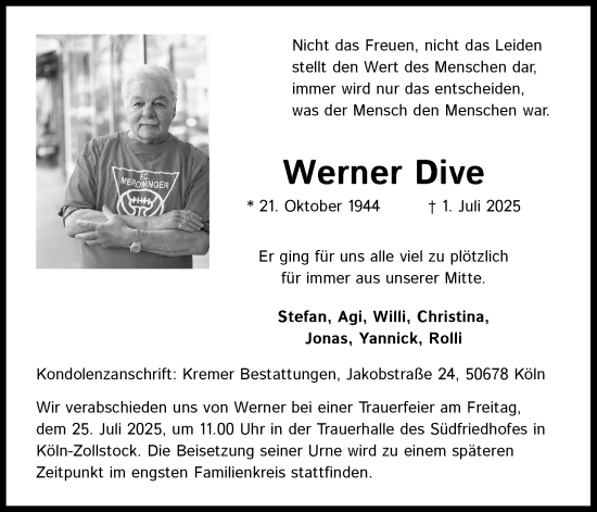 Anzeige von Werner Dive von Kölner Stadt-Anzeiger / Kölnische Rundschau / Express