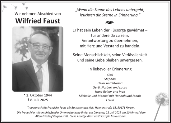 Anzeige von Wilfried Faust von  Werbepost 