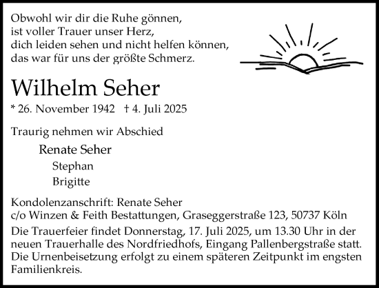 Anzeige von Wilhelm Seher von Kölner Stadt-Anzeiger / Kölnische Rundschau / Express