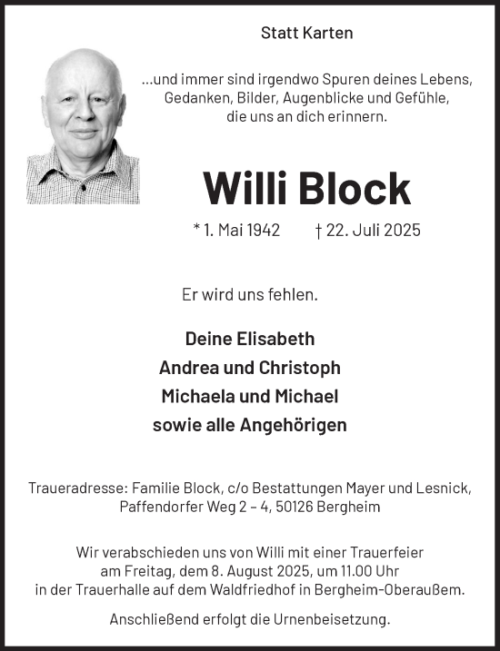 Anzeige von Willi Block von  Werbepost 