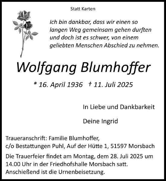 Anzeige von Wolfgang Blumhoffer von  Lokalanzeiger 