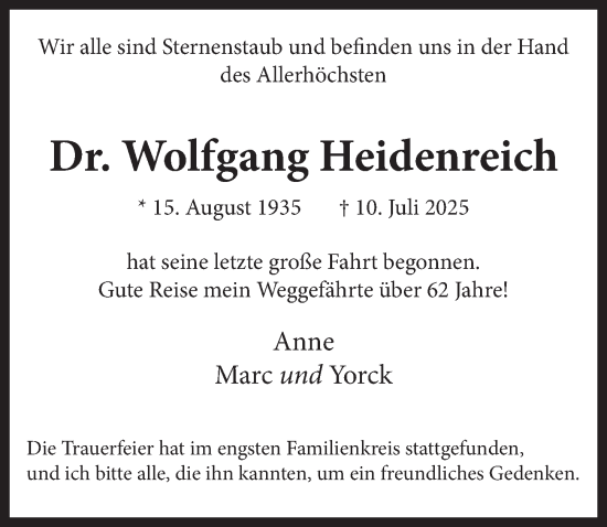 Anzeige von Wolfgang Heidenreich von  Schlossbote/Werbekurier 