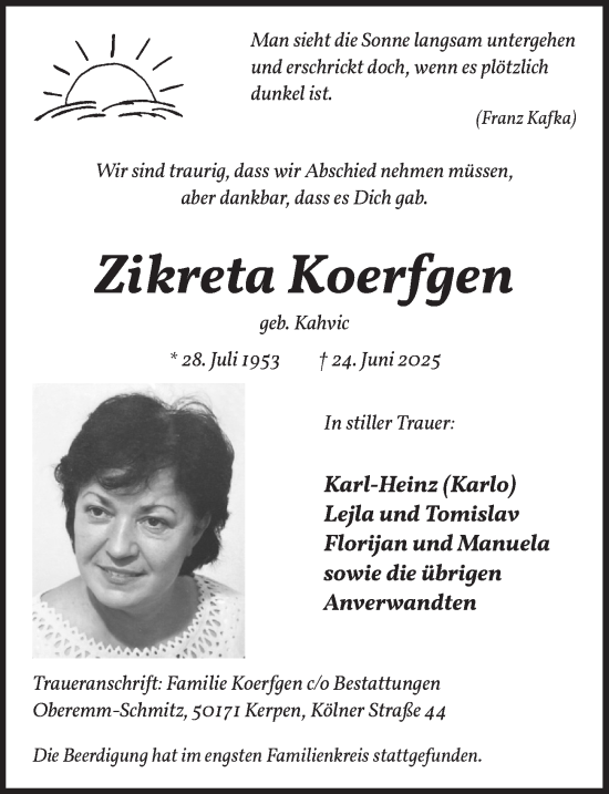 Anzeige von Zikreta Koerfgen von  Werbepost 