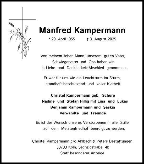 Anzeige von Manfred Kampermann von Kölner Stadt-Anzeiger / Kölnische Rundschau / Express