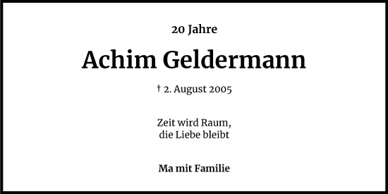 Anzeige von Achim Geldermann von Kölner Stadt-Anzeiger / Kölnische Rundschau / Express