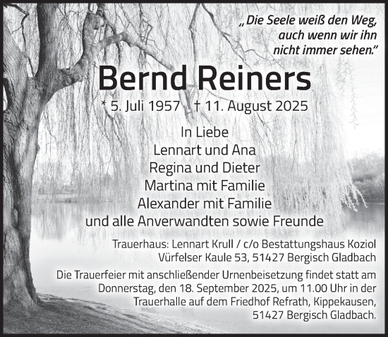 Anzeige von Bernd Reiners von  Bergisches Handelsblatt 