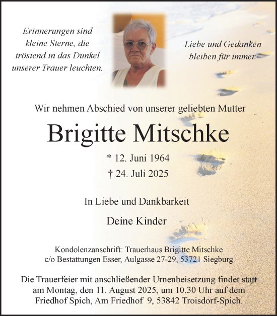 Anzeige von Brigitte Mitschke von Kölner Stadt-Anzeiger / Kölnische Rundschau / Express