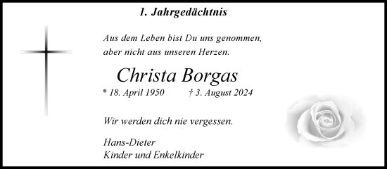 Anzeige von Christa Borgas von Kölner Stadt-Anzeiger / Kölnische Rundschau / Express