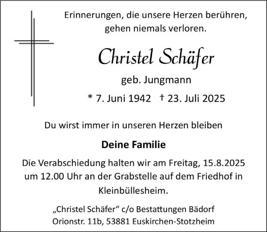 Anzeige von Christel Schäfer von  Blickpunkt Euskirchen 