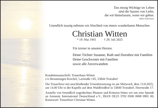 Anzeige von Christian Witten von Kölner Stadt-Anzeiger / Kölnische Rundschau / Express
