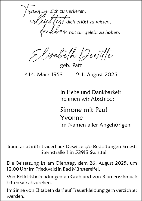 Anzeige von Elisabeth Denritte von  Schaufenster/Blickpunkt 