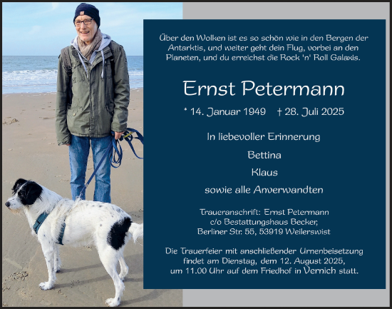 Anzeige von Ernst Petermann von  Blickpunkt Euskirchen 
