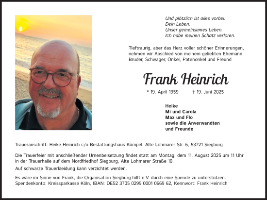 Anzeige von Frank Heinrich von Kölner Stadt-Anzeiger / Kölnische Rundschau / Express