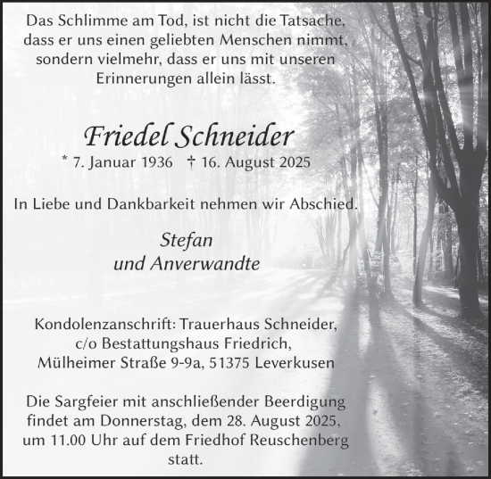 Anzeige von Friedel Schneider von  Lokale Informationen 