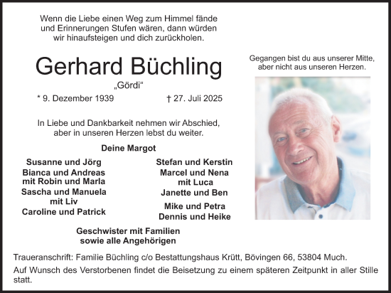 Anzeige von Gerhard Büchling von Kölner Stadt-Anzeiger / Kölnische Rundschau / Express