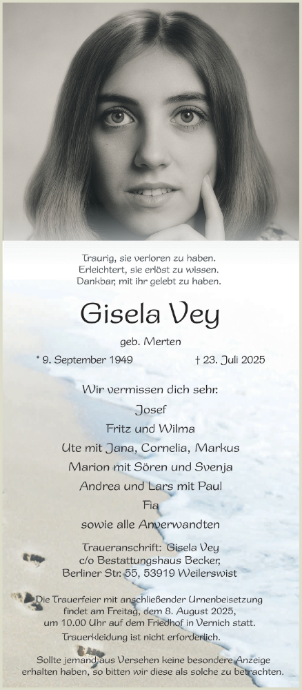 Anzeige von Gisela Vey von  Blickpunkt Euskirchen 