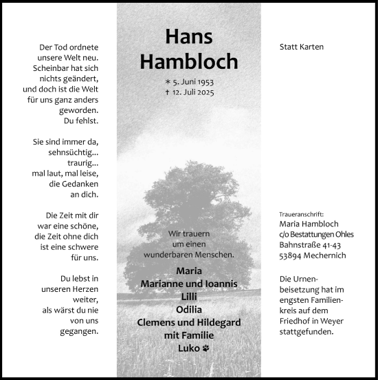 Anzeige von Hans Hambloch von  Blickpunkt Euskirchen 