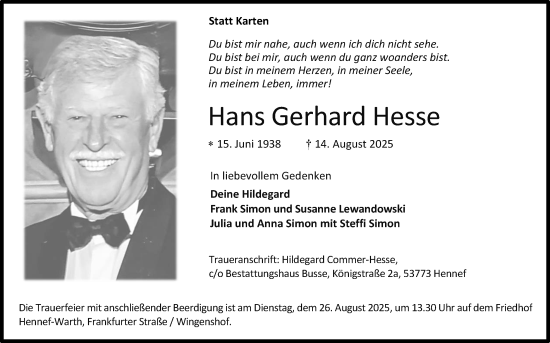 Anzeige von Hans Gerhard Hesse von Kölner Stadt-Anzeiger / Kölnische Rundschau / Express