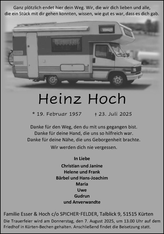 Anzeige von Heinz Hoch von Kölner Stadt-Anzeiger / Kölnische Rundschau / Express