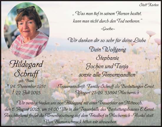 Anzeige von Hildegard Schruff von  Blickpunkt Euskirchen 
