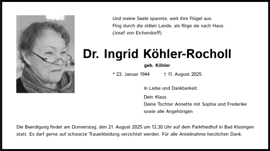 Anzeige von Ingrid Köhler-Rocholl von Kölner Stadt-Anzeiger / Kölnische Rundschau / Express