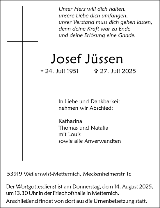 Anzeige von Josef Jüssen von  Blickpunkt Euskirchen 