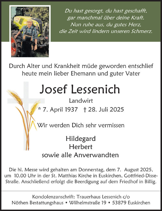 Anzeige von Josef Lessenich von  Blickpunkt Euskirchen 
