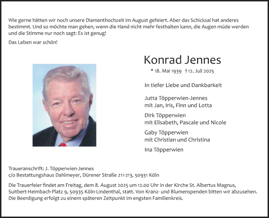 Anzeige von Konrad Jennes von Kölner Stadt-Anzeiger / Kölnische Rundschau / Express