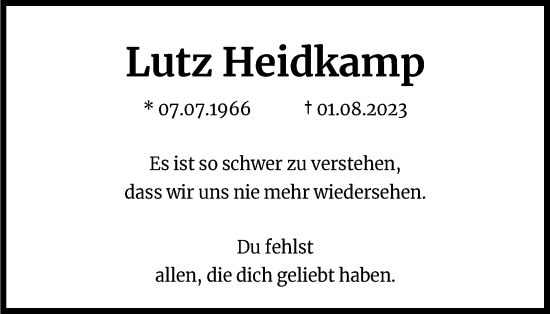 Anzeige von Lutz Heidkamp von Kölner Stadt-Anzeiger / Kölnische Rundschau / Express