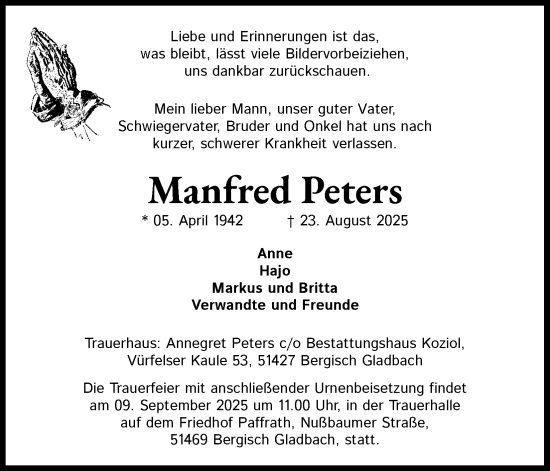 Anzeige von Manfred Peters von Kölner Stadt-Anzeiger / Kölnische Rundschau / Express