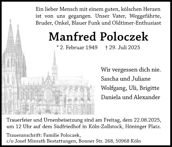 Anzeige von Manfred Poloczek von Kölner Stadt-Anzeiger / Kölnische Rundschau / Express