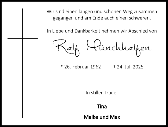 Anzeige von Relf Münchhalgen von Kölner Stadt-Anzeiger / Kölnische Rundschau / Express