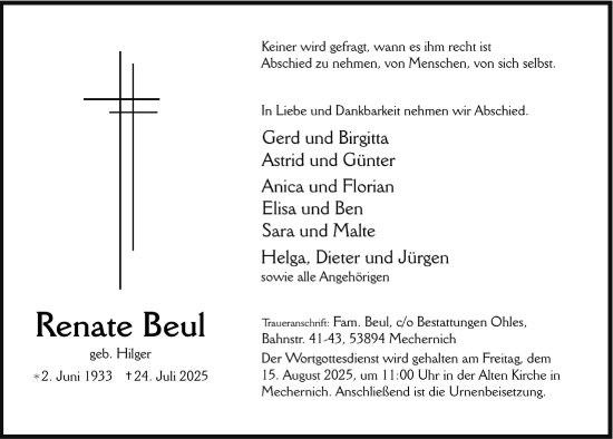Anzeige von Renate Beul von  Blickpunkt Euskirchen 