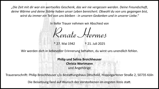 Anzeige von Renate Hermes von Kölner Stadt-Anzeiger / Kölnische Rundschau / Express