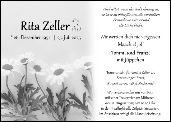 Anzeige von Rita Zeller von  Blickpunkt Euskirchen 