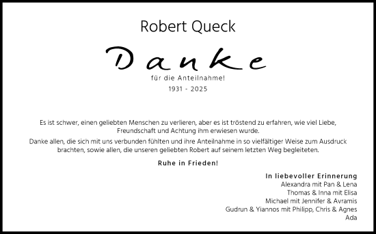 Anzeige von Robert Queck von Kölner Stadt-Anzeiger / Kölnische Rundschau / Express