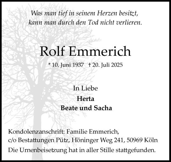 Anzeige von Rolf Emmerich von Kölner Stadt-Anzeiger / Kölnische Rundschau / Express