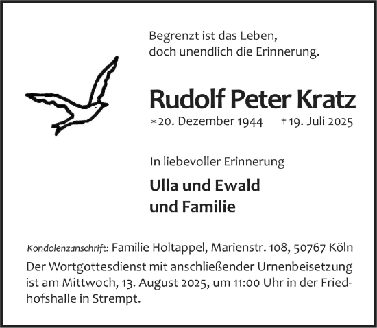 Anzeige von Rudolf Peter Kratz von  Blickpunkt Euskirchen 