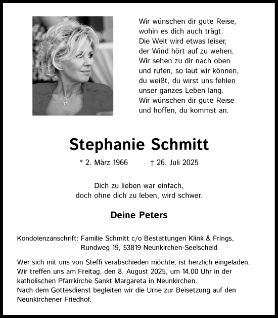 Anzeige von Stephanie Schmitt von Kölner Stadt-Anzeiger / Kölnische Rundschau / Express