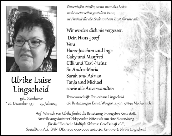 Anzeige von Ulrike Luise Lingscheid von  Blickpunkt Euskirchen 