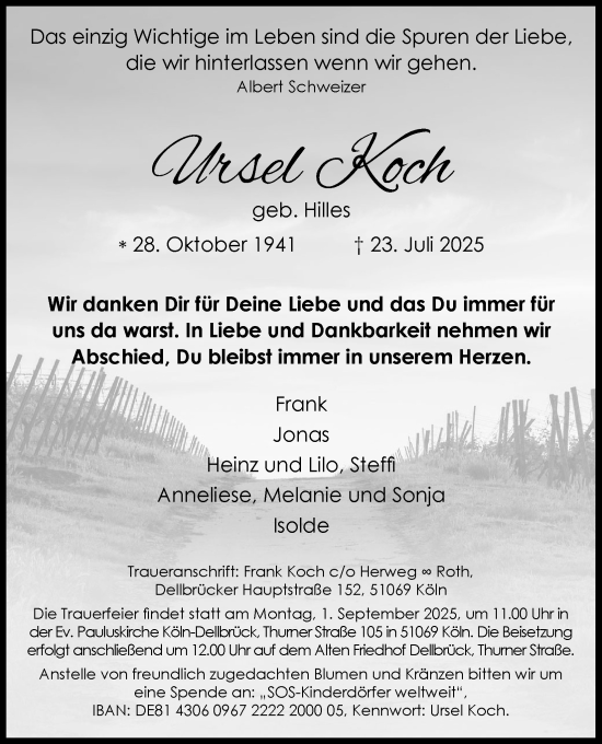 Anzeige von Ursel Koch von Kölner Stadt-Anzeiger / Kölnische Rundschau / Express