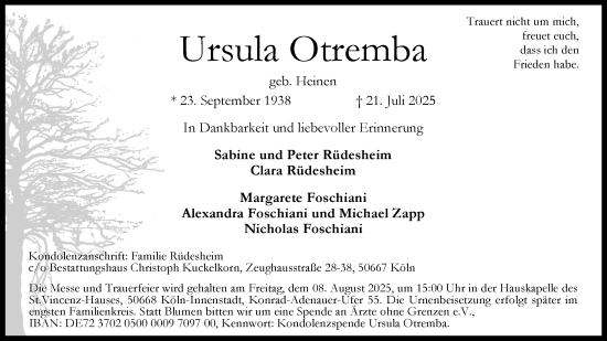 Anzeige von Ursula Otremba von Kölner Stadt-Anzeiger / Kölnische Rundschau / Express