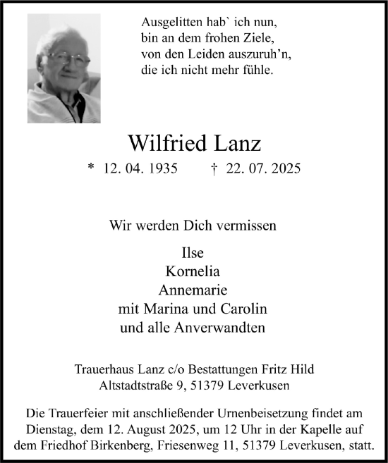 Anzeige von Wilfried Lanz von  Lokale Informationen 