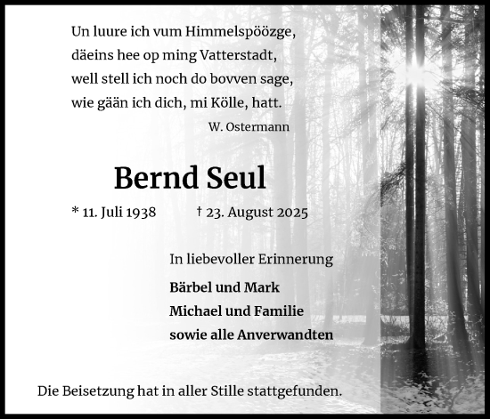 Anzeige von Bernd Seul von Kölner Stadt-Anzeiger / Kölnische Rundschau / Express