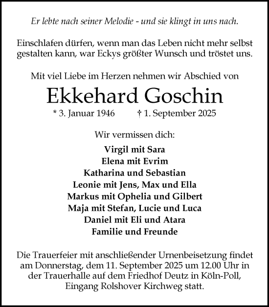 Anzeige von Ekkehard Goschin von Kölner Stadt-Anzeiger / Kölnische Rundschau / Express
