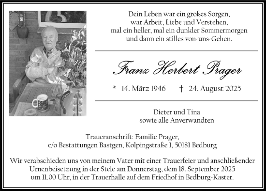 Anzeige von Franz Herbert Prager von  Werbepost 