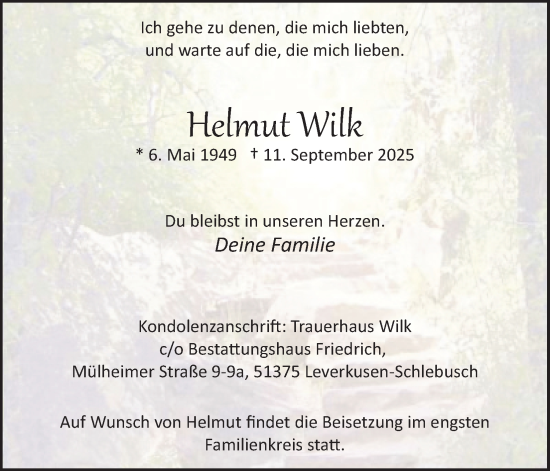 Anzeige von Helmut Wilk von Kölner Stadt-Anzeiger / Kölnische Rundschau / Express